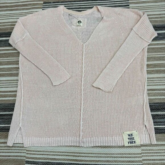 Free People We The Free Heirloom Collection Sweater V-Neck Oversized Pink Large - Picture 1 of 11